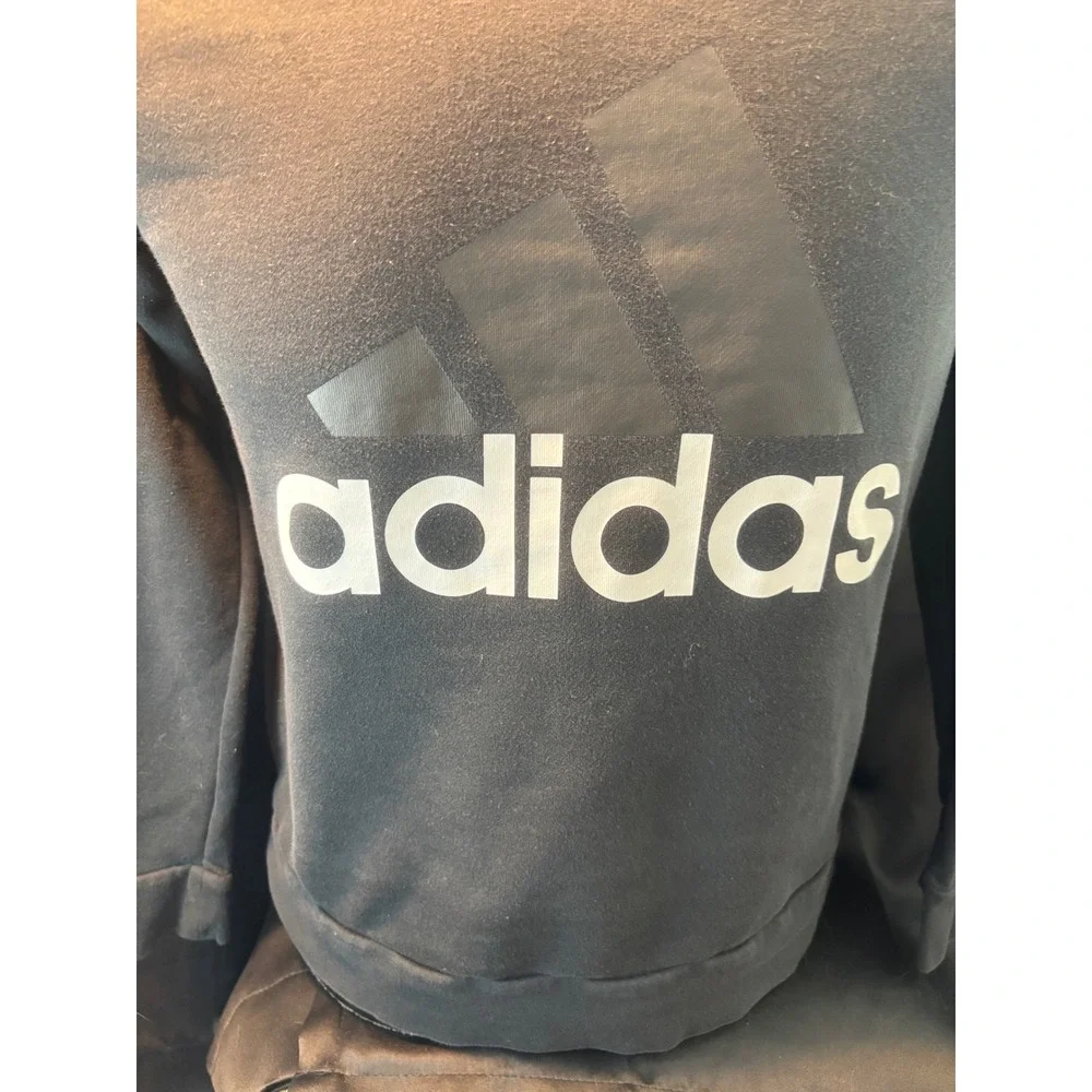 Adidas Mens Crewneck Sweatshirt Black Big Logo Fleece Pullover XL